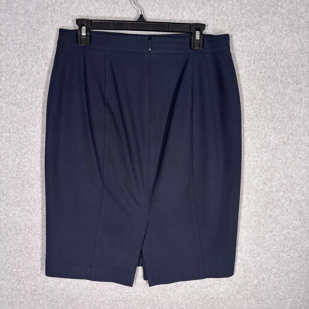 Ann Taylor Pencil Skirt 10 Navy Blue Curvy Fit Career Workwear Stretch Office